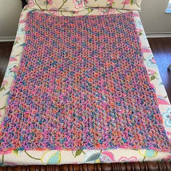Colorful Open Stitch Crocheted Throw Blanket‎ - Picture 2 of 7